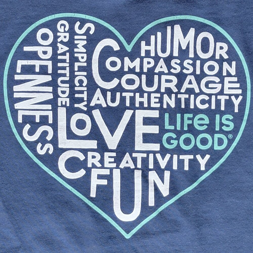 Life Is Good Navy Blue Crusher V-Neck Superpower Love Heart Short Sleeve Tee - S